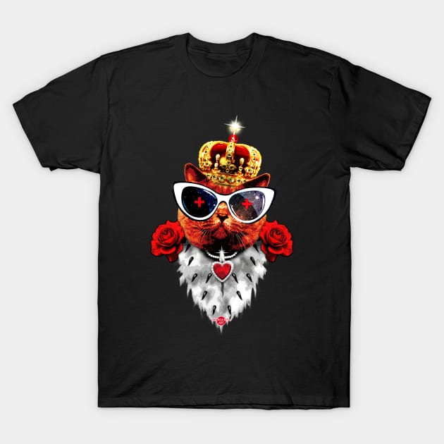 48 Red Cat King Queen golden Crown Sunglasses T-Shirt by Margarita7